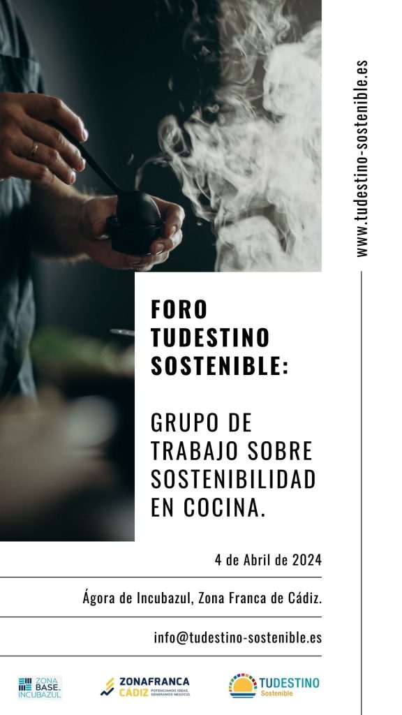 Cartel Vertical Foro Tudestino Sostenible Jornada Sostenibilidad en la Cocina.